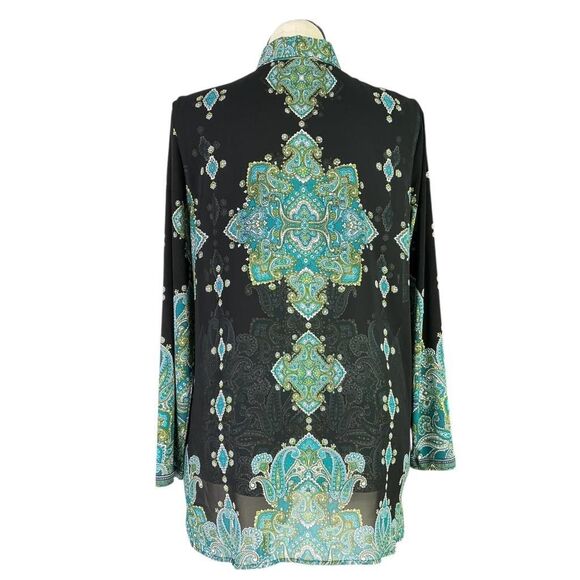 Susan Graver Button Front Vest Set Women L Black Teal Green Chiffon Knit Paisley - Picture 5 of 12